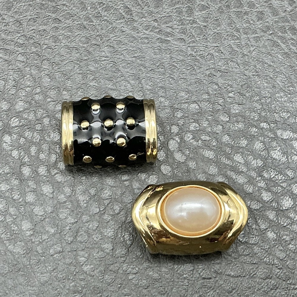 Joan Rivers Pendant Set Gold Tone Black Enamel Imitation Pearl Slides Jewelry